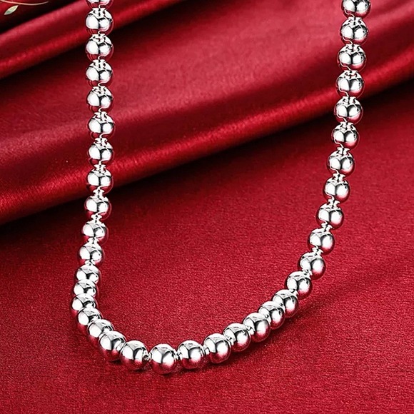 Beaded Ball Sterling Silver Necklace 8mm - Picture 2 of 7